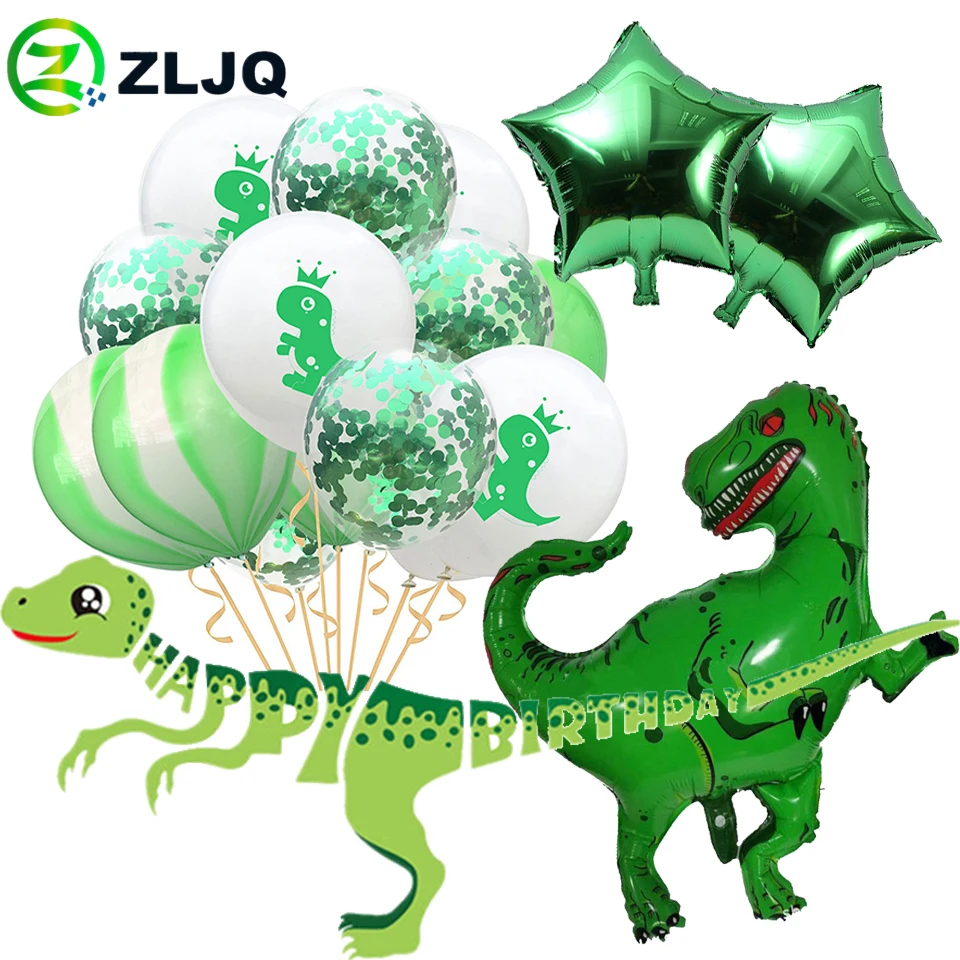 ZLJQ гигантский зеленый динозавр фольга шарик для дня рождения бумажный баннер