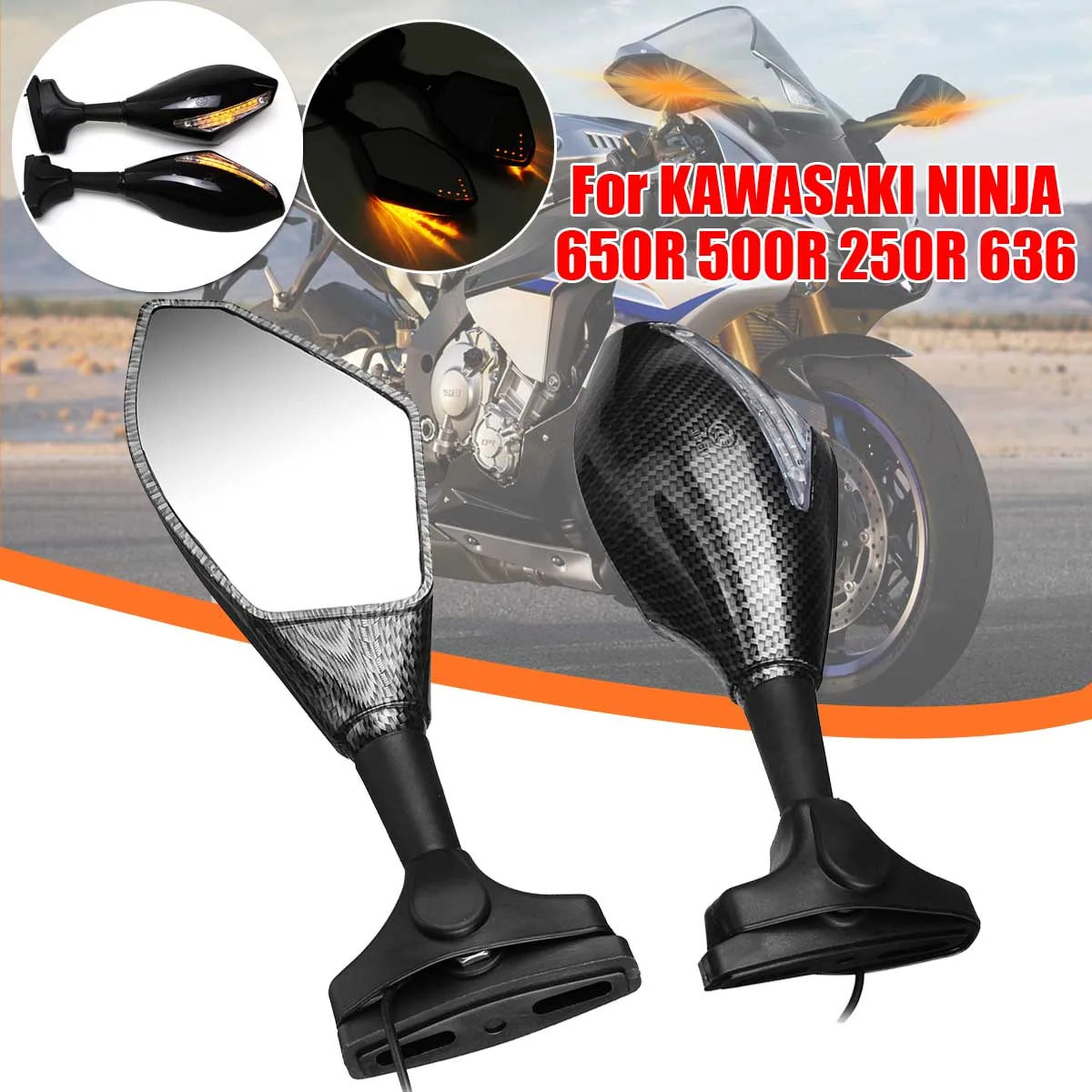 1 пара мотоцикл заднего вида зеркала светодиодный указатели поворота для KAWASAKI NINJA 650R 500R 250R 636 Honda CBR 600