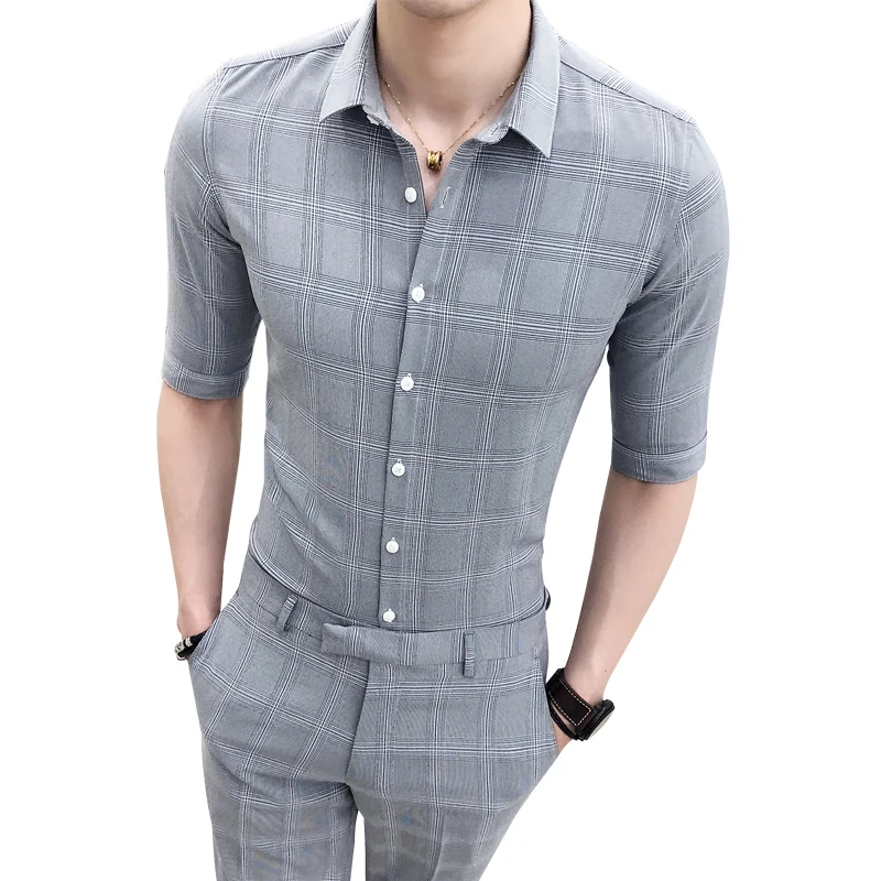Us 4396 42 Off2019 Single Breasted Suit Summer Costume Mariage Homme Grey Khaki Lattice Suit Set Smoking Uomo Trajes De Hombre Costume Homme In