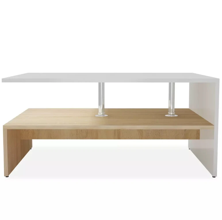 VidaXL Coffee Table Chipboard 90x59x42 Cm Oak And White Side Table With 2 Shelves Living Room Furniture Home Decoration VidaXL Coffee Table Chipboard 90x59x42 Cm Oak And White Side Table With 2 Shelves Living Room Furniture Home Decoration