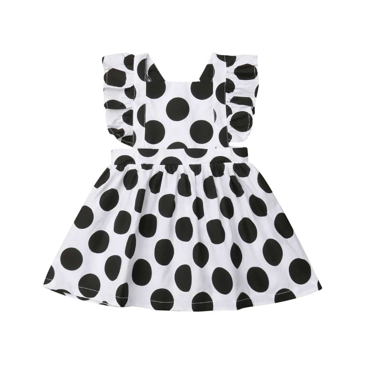 

Cute Newborn Toddler Kids Baby Girl Ruffles Sleeveless Back Cross Dots A-line Princess Girls Mini Dress Sundress Clothes