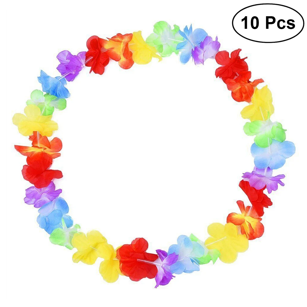 

10pcs Multicolor Hawaiian Leis Necklace Wreaths Flower Garland Tropical Luau Party Favors Beach Hula Costume Accessory