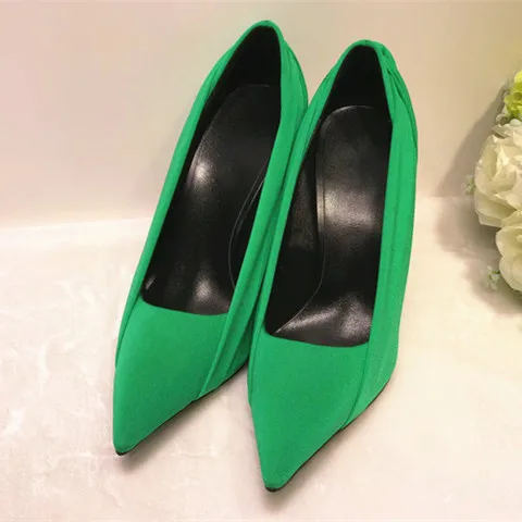 

2018 Hot Summer Spring Shoes Pumps Leather Super High Thin Heels Pointed Toes Pleated Fashion Pumps Party Tipe Shoes Woman Pumps