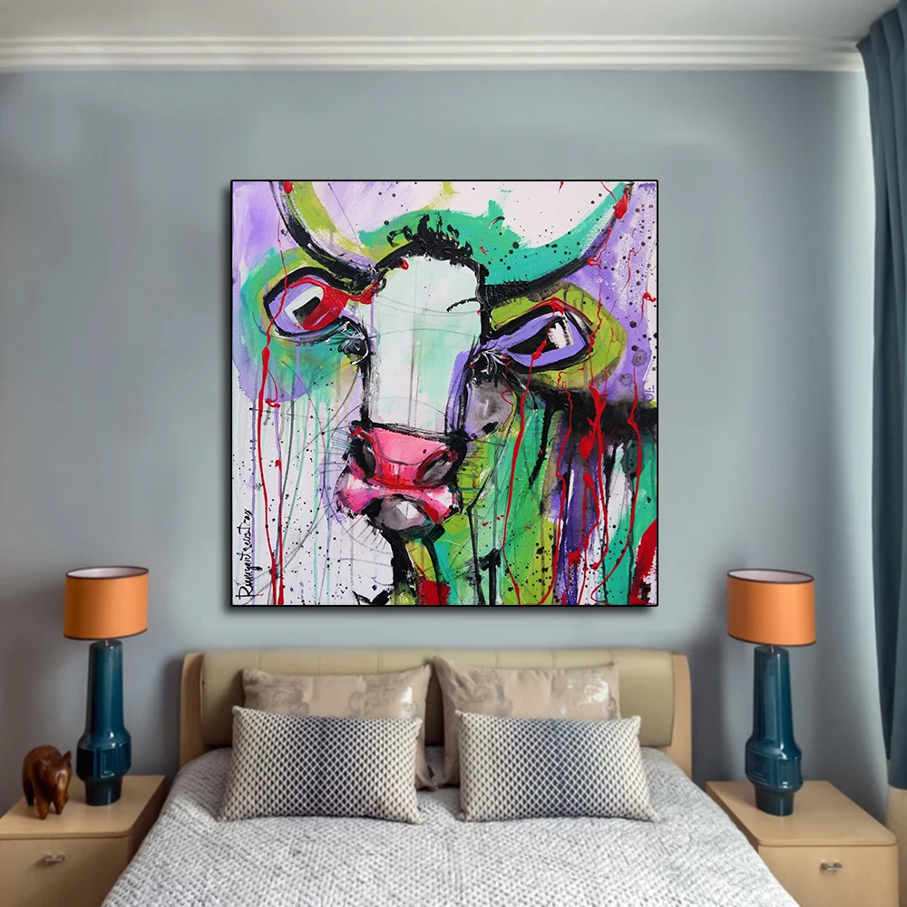 

AAVV Poster and Paint Modern Abstract Cow On Canvas Wall Picture Art For Living Room or Bedroom Home Decor No Frame