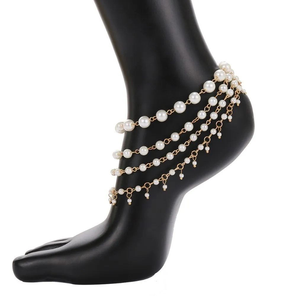 JOUVAL, многослойные летние женские ножные браслеты с искусственным жемчугом, элегантные сандалии Бохо с цепочкой на лодыжке, бохо стиль, ювелирное изделие, подарок