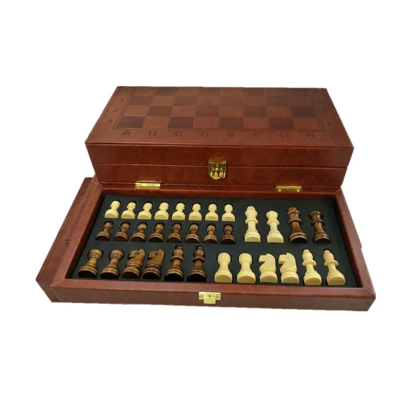 

2019 European and American Explosion Models Classic Folding Leather Box Chess 29.4x14.5x5.4cm