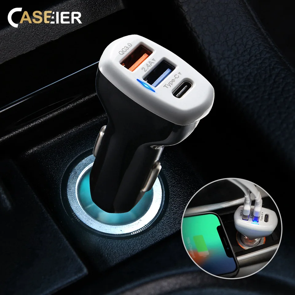 CASEIER QC 3.0 USB Fast Car Charger For Samsung S9 Charge 3.0 2.4A USB Phone Charger For iPhone XS MAX XR X Typc-C DP Charger  
