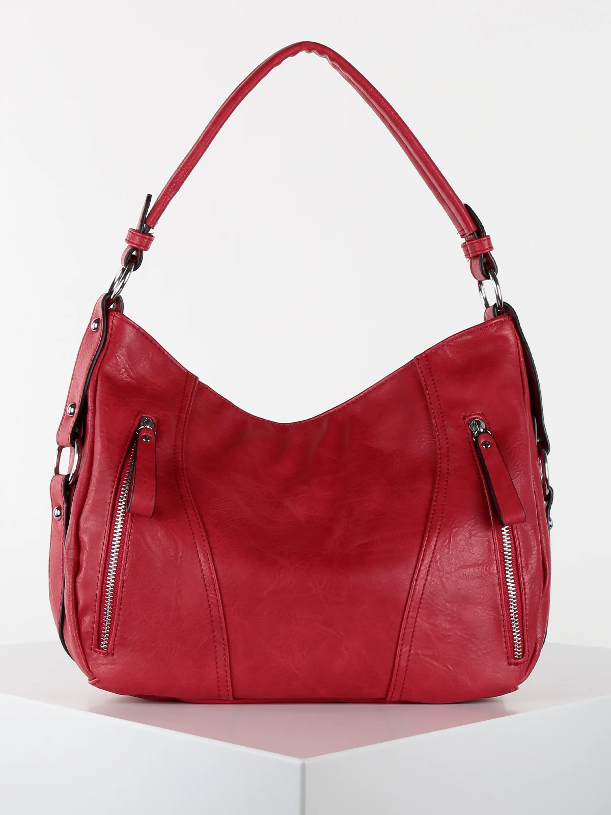 black faux leather shoulder bag