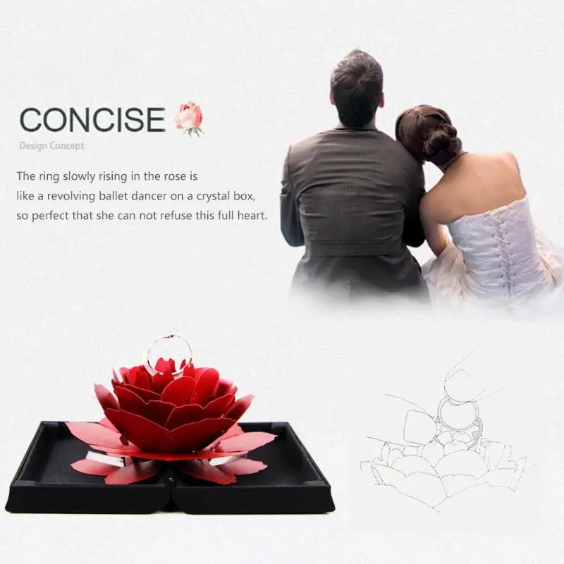 

Rotating Foldable Rose Ring Box 2019 Creative Jewel Storage Resin Flannel Paper Case Wedding Valentine Small Gift Packaging Box