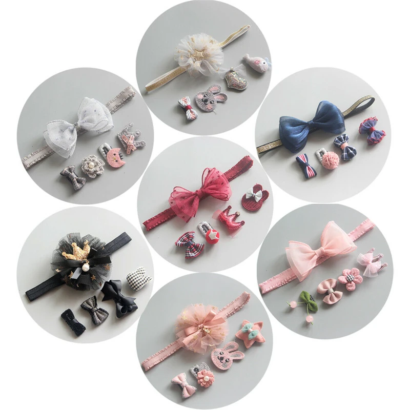 

Lovely Baby Girls Kids Bowknot Flower Hairband Headband Headwear Cute Turban Bebe Girl Princess Hair Band Head Accessories 5Pcs