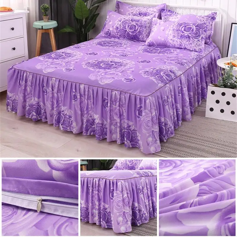 

1.5*2 M Bed Skirt Single-Layer Skin-Friendly Cotton Bedspread 3PCs Set Including 1 Bedspread 2 Pillowcases Rose Lover Series