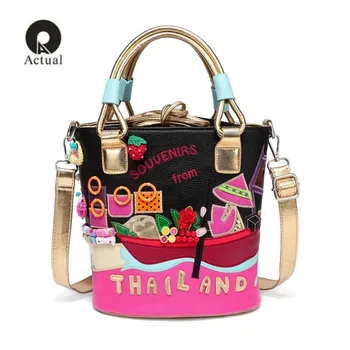 

2019 New PU Arrival Fashion Women Bags Brand Drawstring Bucket Shoulder Bag Cartoon Design Ladies Hand Bags