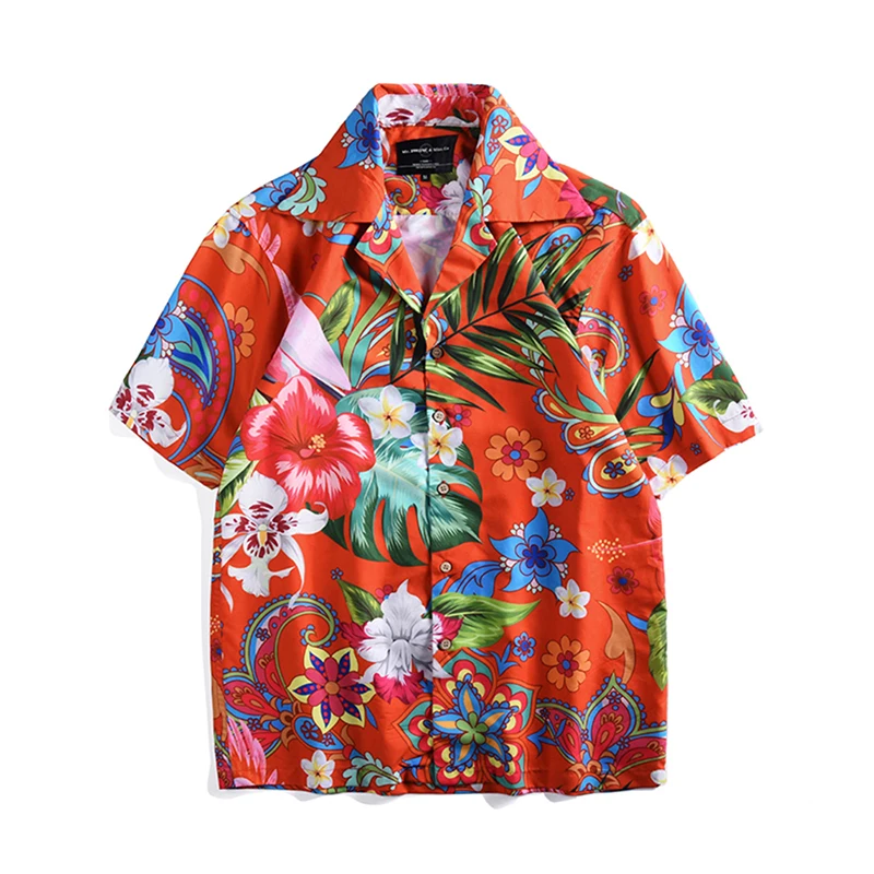 

Summer Flower Print Large Size Short-Sleeved Couple Street Casual Shirt Tide Shirt Beach Shirt Comfortable Casual Tops For Men