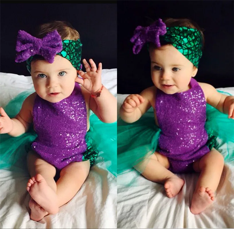 

Sequin Mermaid Toddler Baby Girls Bodysuit Romper Sunsuit Clothes Costume Sets Cotton