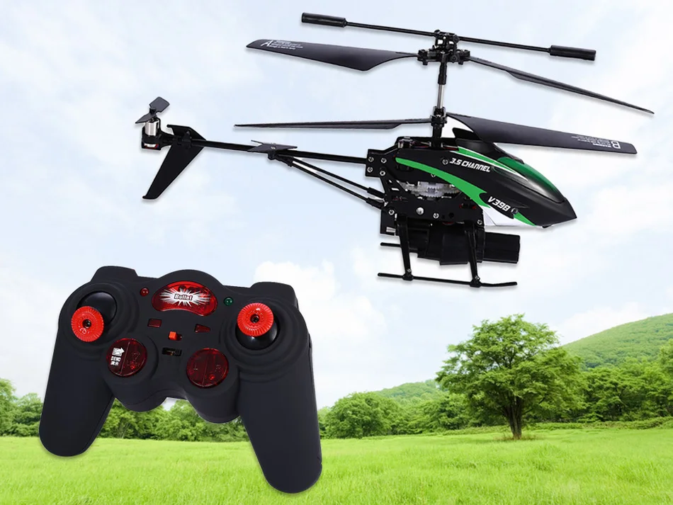 WLToys V398 Missile Launching Built-in Gyro Infrared RC Helicopter 3.5 Channel Remote Control Helicogyro With Gyro Green Red