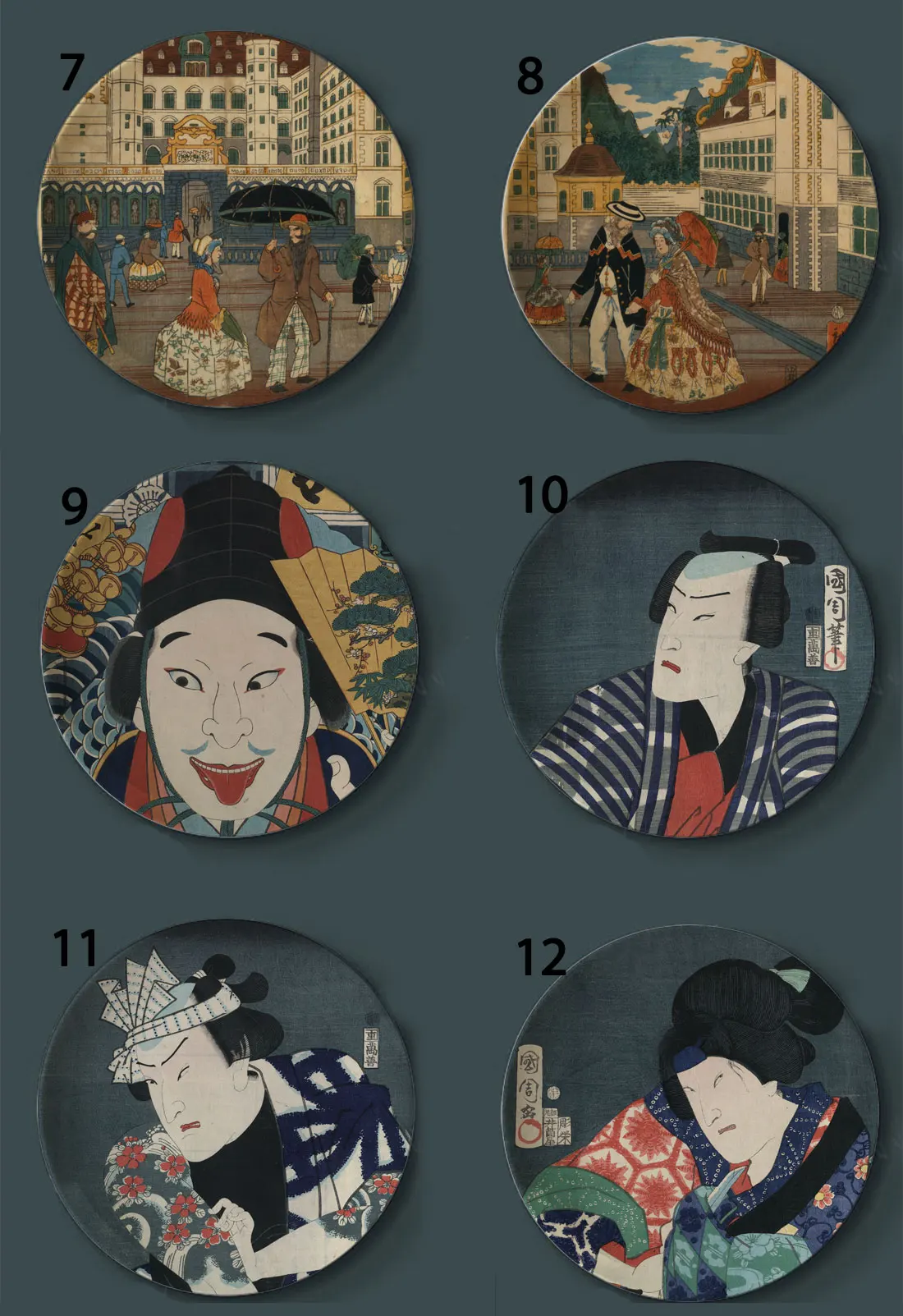 Ukiyo-e декоративные тарелки для рисования в японском стиле, керамическое домашнее художественное блюдо, бар отеля, фоновый дисплей, масляная живопись, тарелки