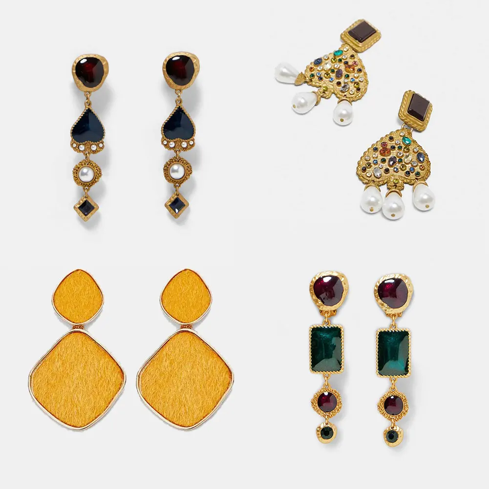 

Flatfoosie ZA Crystal Long Dangle Earrings For Women Bohemian Tassel Simulated Pearl Drop Acrylic Resin Vintage Earring Jewelry