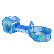3 шт./компл. детская палатка дом игрушки для игр складной детский ползающий туннель портативная стрельба морской бассейн игрушка яма синий мультфильм игровой тент