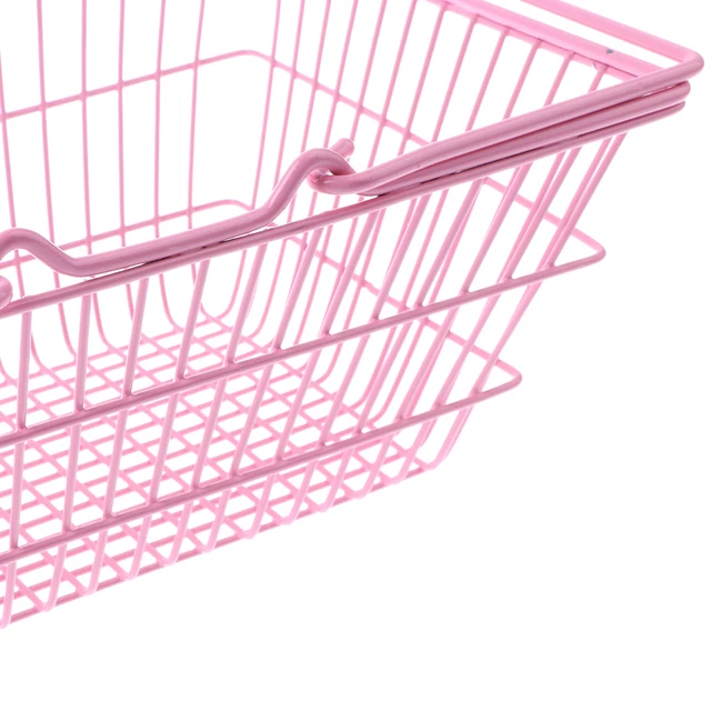 Kids Mini Metal Supermarket Shopping Basket for Kitchen Fruit Vegetable Food Grocery Storage Pretend Play Tools Toy Gifts Pink S 5