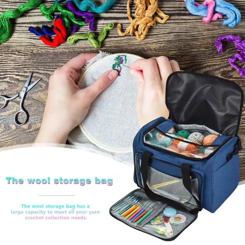 Вязальные крючки для вязания пряжи, сумка для вязания, большая емкость, домашние крючки для вязания крючком, нить, сумка для хранения пряжи, сумка для швейных принадлежностей
