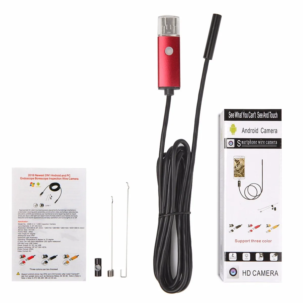 DANIU A99 8,0 мм HD 720P 2MP 2in1 Micro USB эндоскоп 2/5/10M 6LED объектив Водонепроницаемый Android/ПК Трубочная видеокамера со смотровым бороскопом Камера