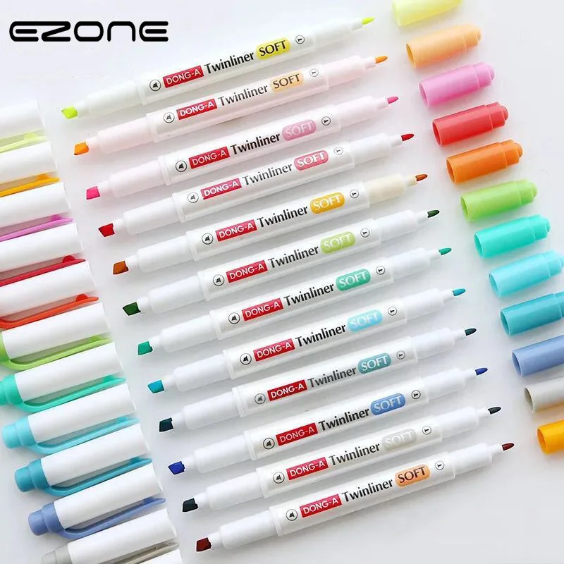 

EZONE Korea Style Double Head Highlight Pen For Children Painting Graffiti Students Reading Notes Article Mark Pen School Supply