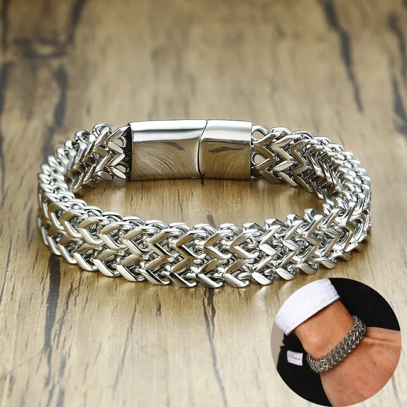 Men Bali Tulang Naga Silverly Double Rows Foxtail Franco Wheat Chain