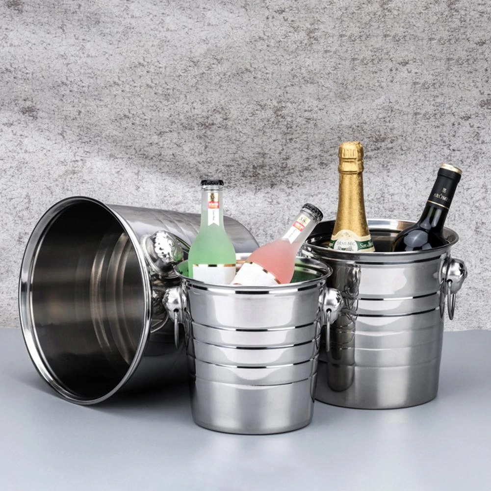 Stainless Steel Ice Bucket Thick Ice Holder Container For Bar Party Champagne Wine Barrel Silver Ice Buckets Tongs Aliexpress