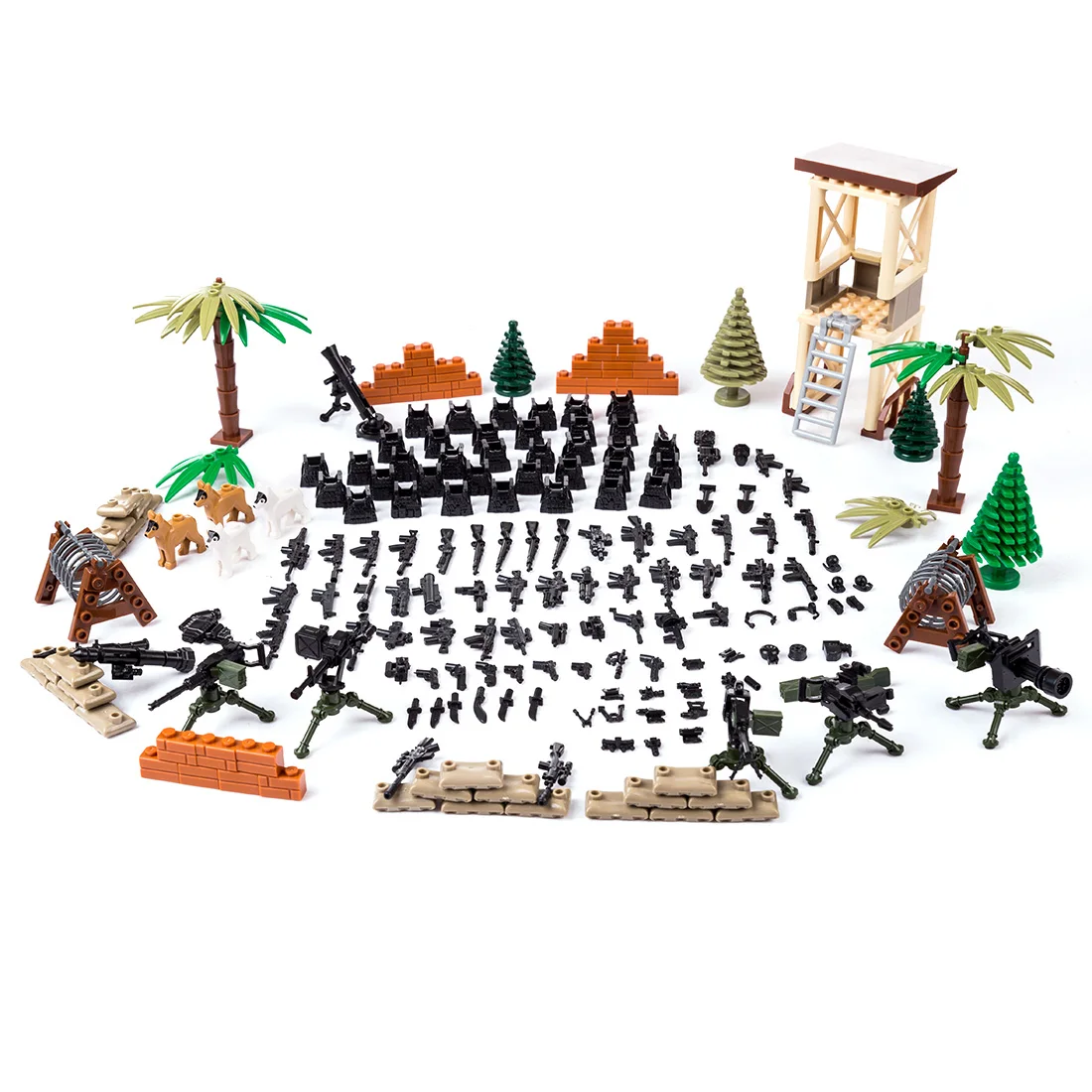 

DIY Small Particle Artillery Blaster Dog Team Military Scene Building Block Assemble Toy Children Palm/Sandbag/City Wall Kit