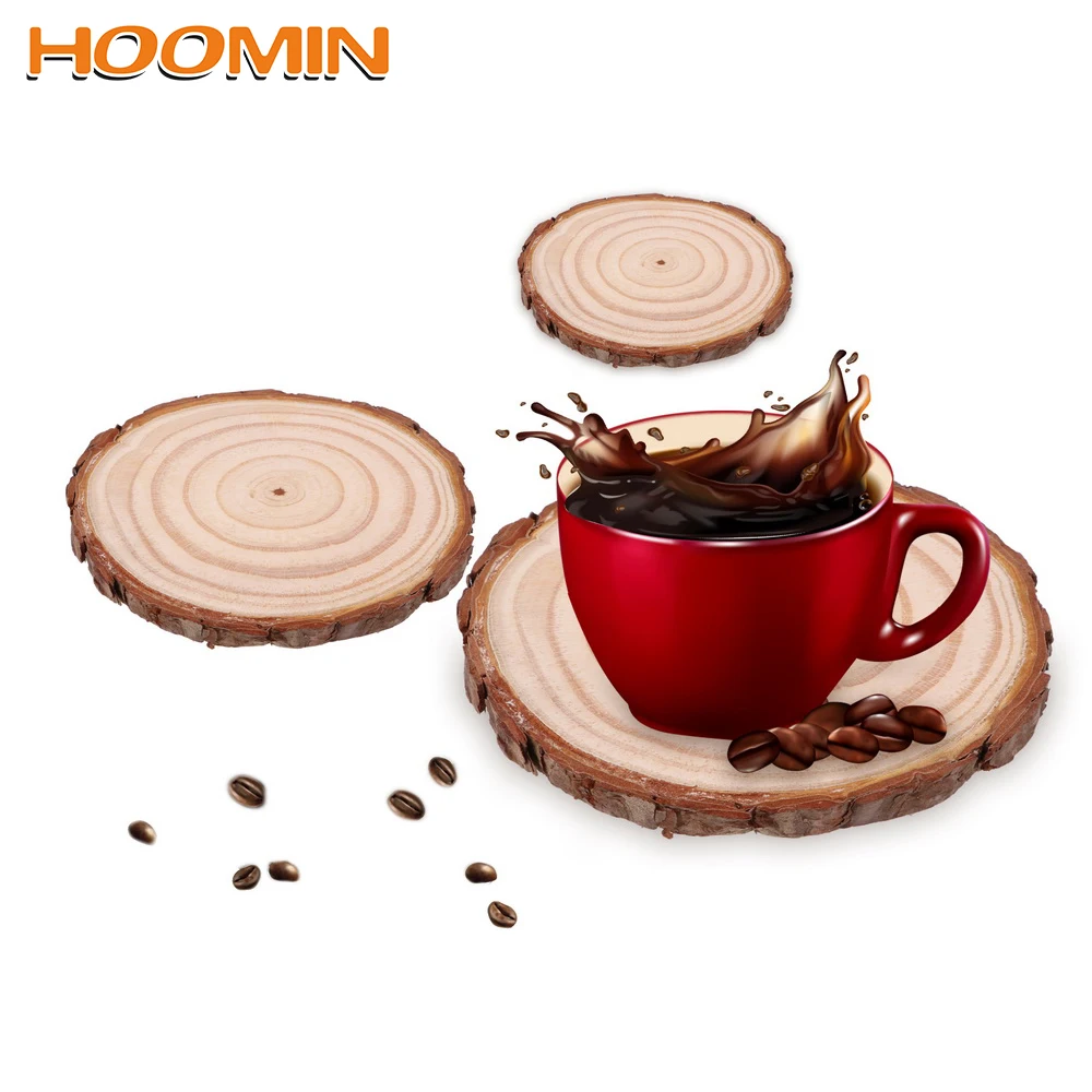 

HOOMIN Coaster Tea Coffee Mug Drinks Holder Natural Round Wooden Slice Cup Mat Durable DIY Tableware Decor 5 Sizes