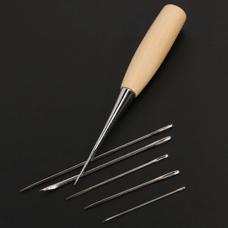 10Pcs/Set Furs Leather Sewing Needles Stitching Sewing Thimble+Awl+Waxing Thread Stainless Steel Handmade Sewing DIY Craft Tool ► Photo 3/6