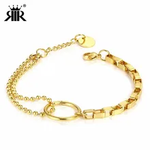 RIR браслет-цепочка с бусинами из нержавеющей стали золотой круг необычный Дамский ювелирный браслет