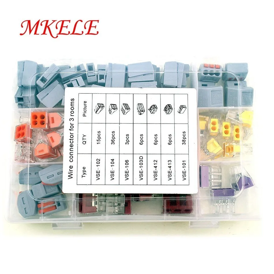 

110PCS Wire Connector for 3 room mixed 7 models Compact Fast wire connector mini Wiring Connector Conductors Terminal Block