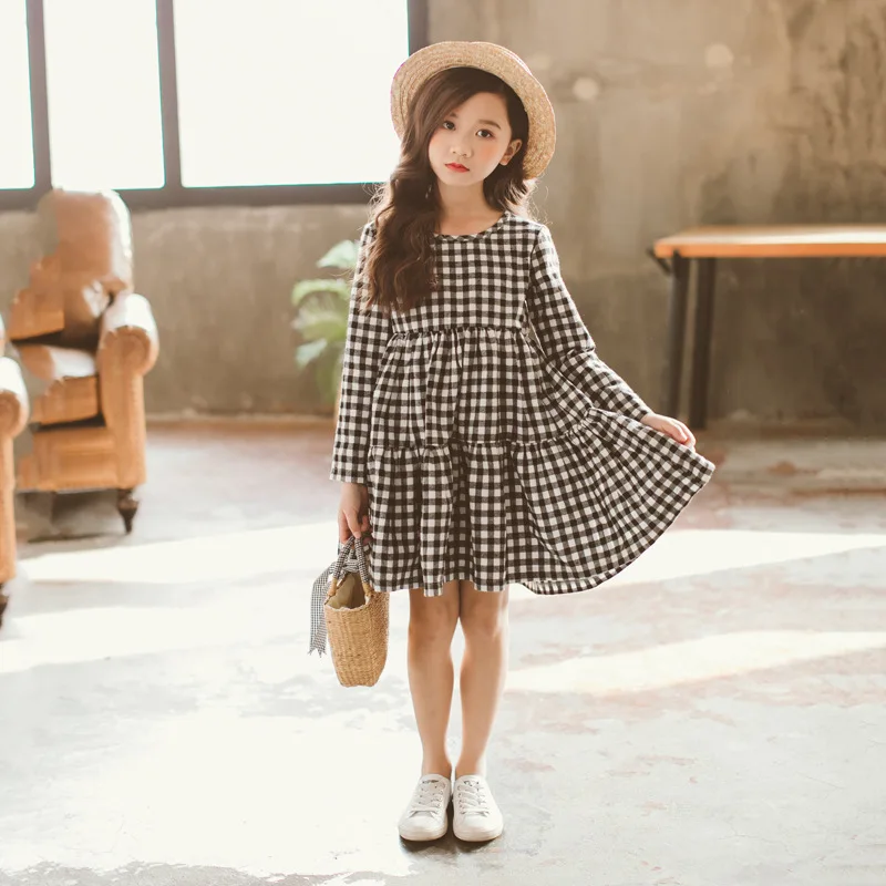 

Brand 2019 Autumn New Girls Dresses Children Cotton Thick Dress Baby Girls' Cotton Dress Kids Plaid Dress Bow Toddler Clothes