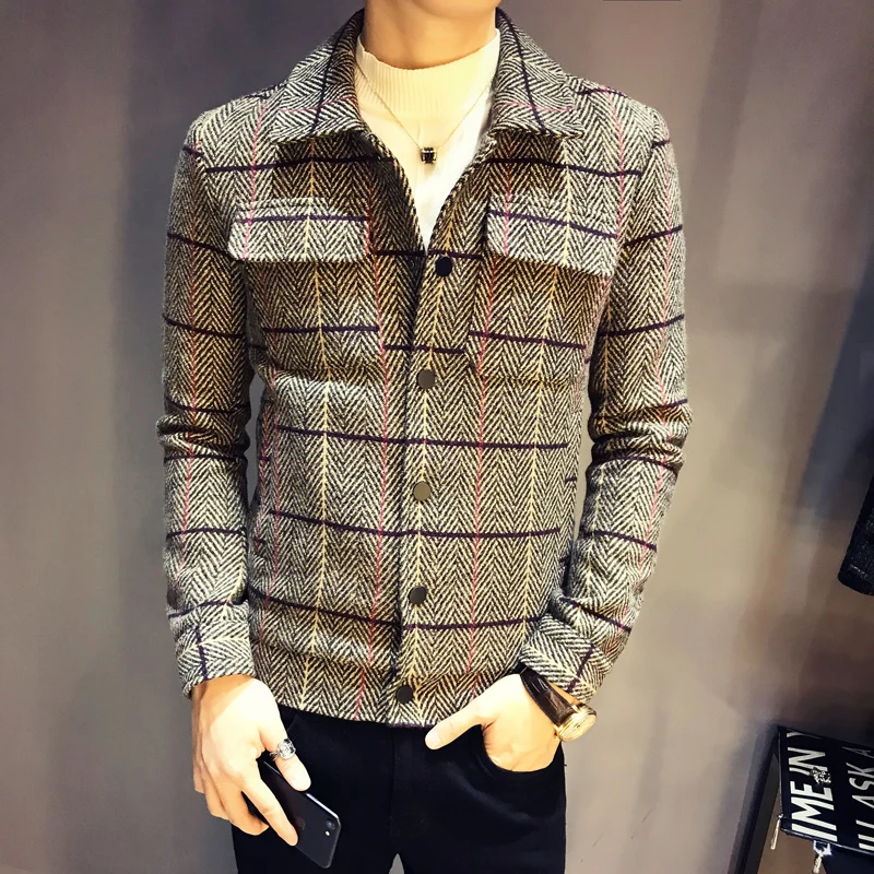 

Woolen Jackets Mens Plaid Bomber Jackets Mens Vintage Jaqueta Masculina Slim Fit 2018 Winter Chaqueta Hombre Casacas Para Hombre