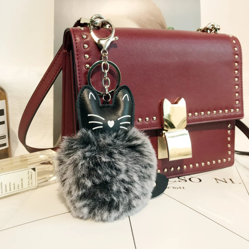 

keychain Cat/Cute Fur Ball Key Chain Women PU Leather Cartoon Pendant Car Key Rings Bag keyholder/keyring Fashion Accessories