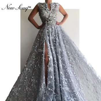 

Pearls Beaded Evening Dress V Neck Party Gowns High Split Side Arabic Prom Dresses Middle East Formal Gowns 2019 Robe De Soiree