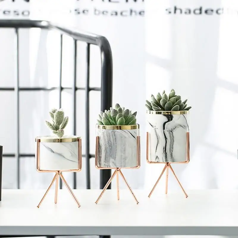 

3 Colors Marble Iron Ceramics Flowerpot Fleshy Flower Ceramic Flowerpot Flower Pot Rack Indoor Outdoor Garden Flower Pot