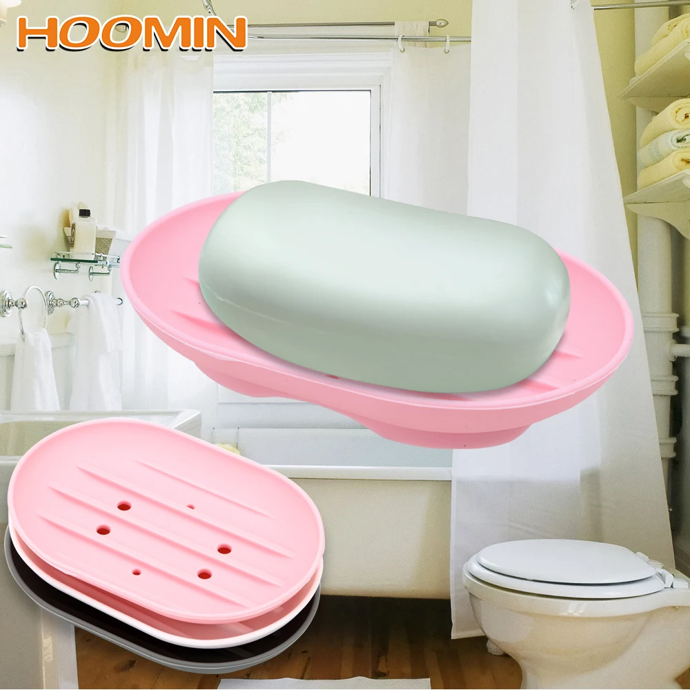 

HOOMIN Soft Silicone Drain Soap Box Holder Container Portable Soap Dish Plate Tray Washroom Organizer Bathroom Products