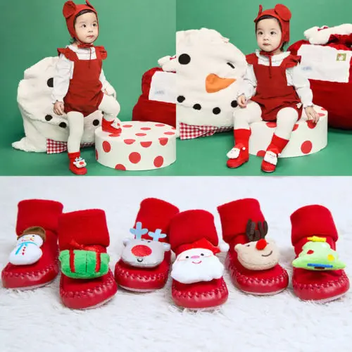 Мягкая замшевая подошва для маленьких мальчиков и девочек, Рождественская зимняя обувь, Нескользящие теплые носки, хит продаж, новые