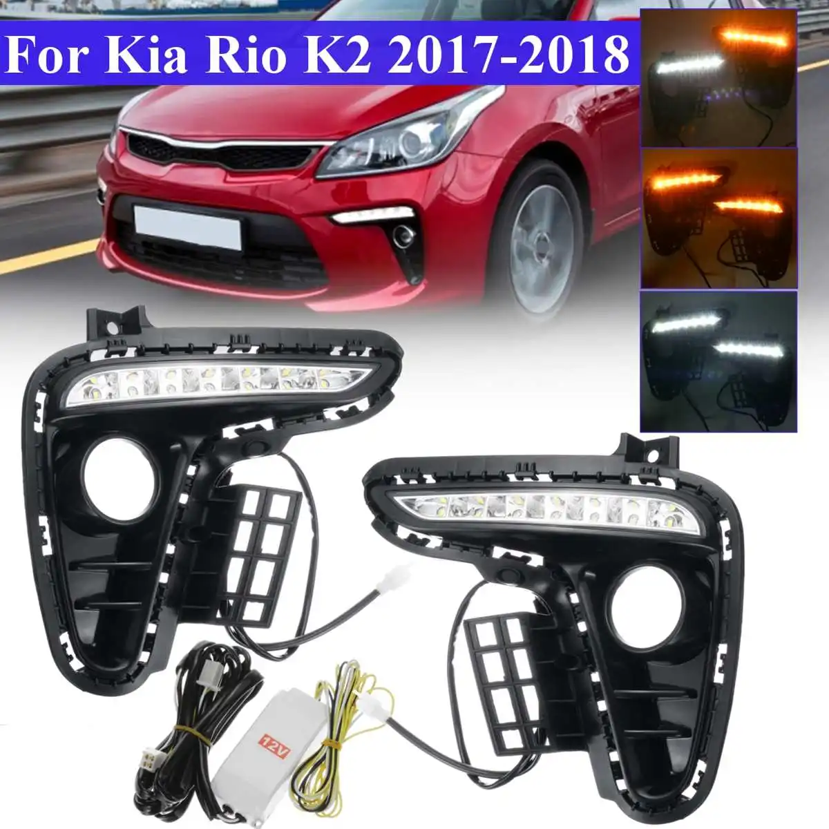 

Daylight Yellow Turning Signal Style Relay Waterproof ABS Car DRL 12V LED Daytime Running Light For Kia Rio K2 2017 2018