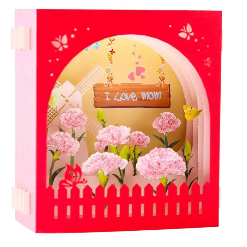 

Mother's Day Greeting Card Creative Paper Carving Hollow 3D Stereo Box Thanks Children Making Cards Custom Desktop Decoration