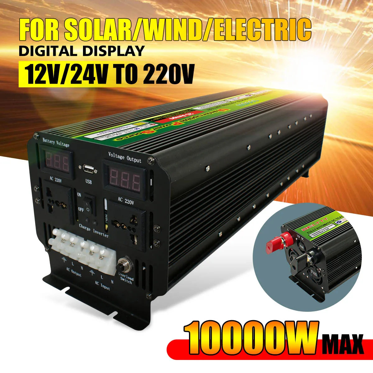 10000 Вт (Пиковый) 12/24V до 220V UPS Мощность инвертор для солнечных/ветра Перезаряжаемые