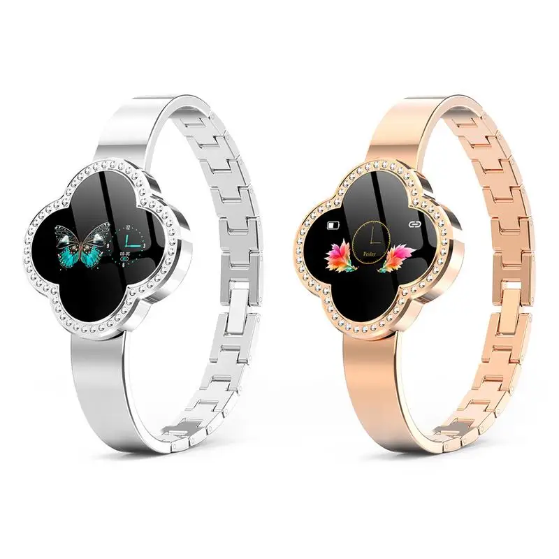 

Women Four-leaf Clover Jewelry Bracelet Sports Smart Wristband Bracelet Bluetooth Watches Zinc Alloy Shell Steel Strap