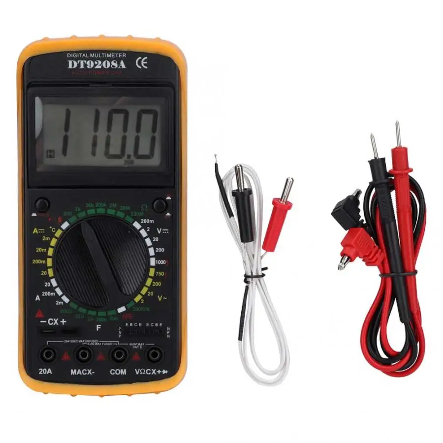 

DT-9208A Handheld LCD Digital Multimeter AC/DC Volt Amp Ohm Capacitance Hz Temp Tester AC/DC Voltage Current Resistance Triode