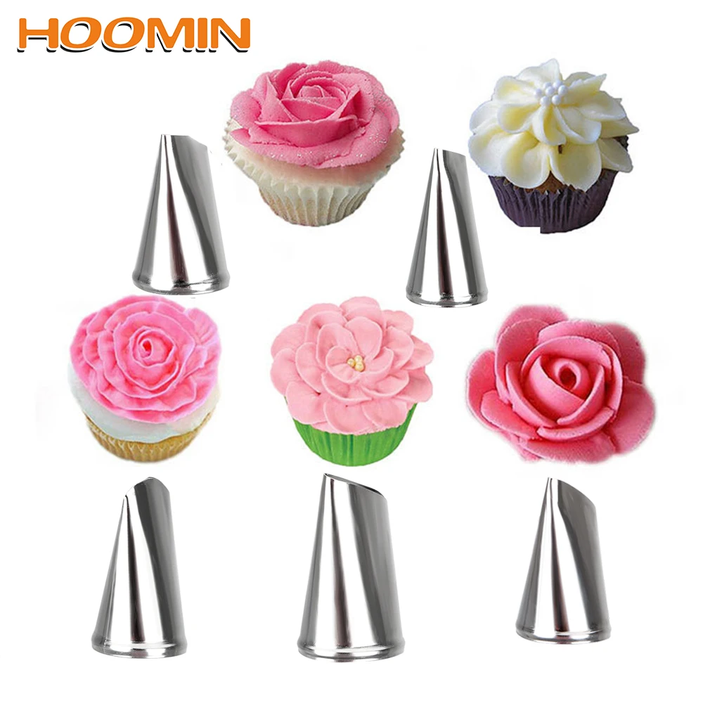 

HOOMIN 5 Pcs/set Icing Piping Nozzles Rose Petal Nozzles DIY Cake Cream Decoration Stainless Steel Baking Cupcake Pastry Tools