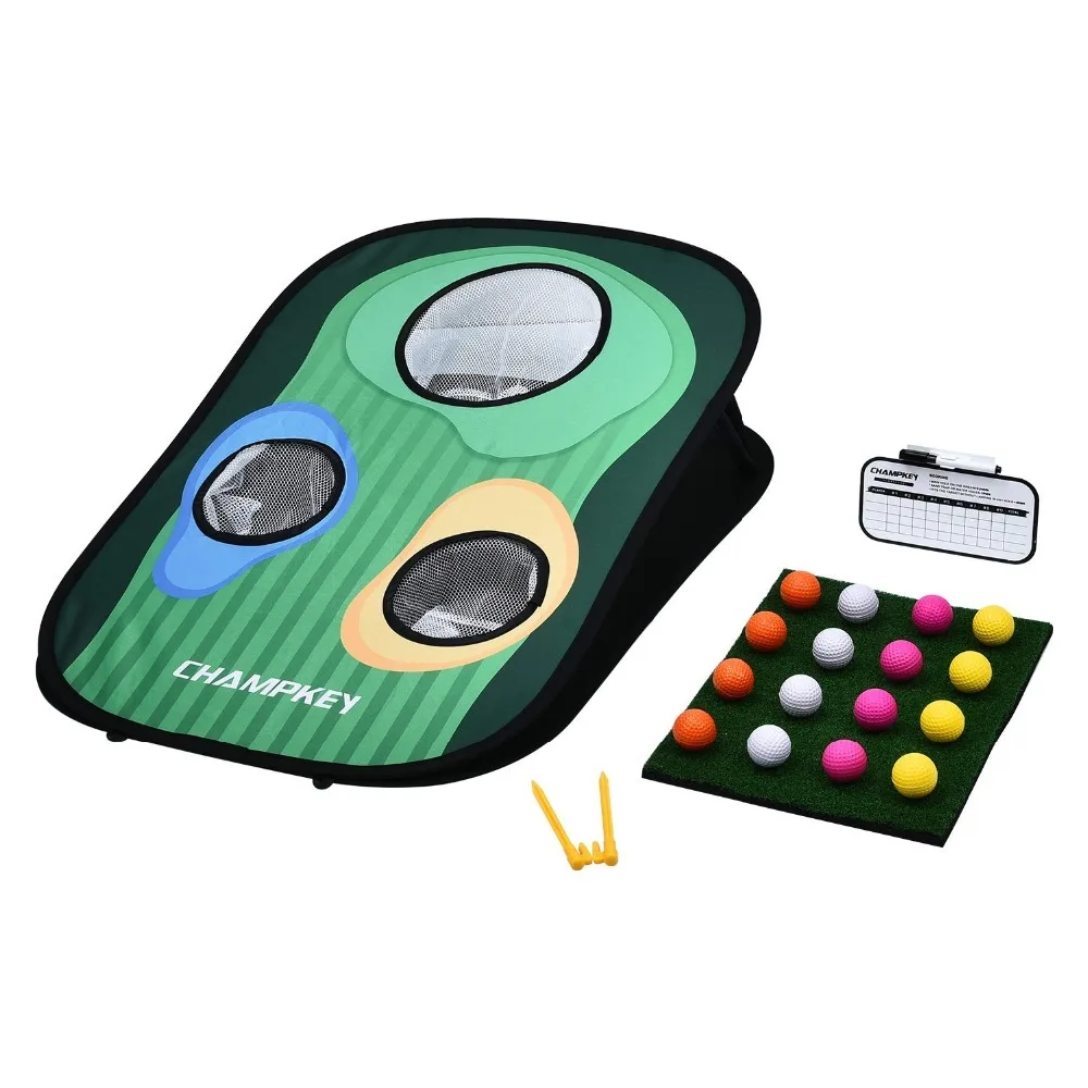 

Golf Cornhole Game | Includes Chipping Target, 16 Foam Balls, Hitting Mat,Score Board and Carrying Case