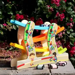 Детский слот трек автомобиль игрушки деревянный Niuniu автомобиль Четырехслойный трек шкив скользящая машинка раннее образование