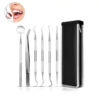 

6 Pcs/Set Oral Hygiene Care Dental Tools Stainless Steel Tartar Remover Teeth Whitening Cleaning Kit With Box Teeth Clean Kit