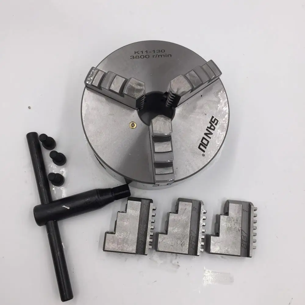 

K11-130 3 Jaws Manual Lathe Chuck 130mm 4 Inch Self-Centering Chuck with Wrench & Screws Hardened Steel for Drilling Milling
